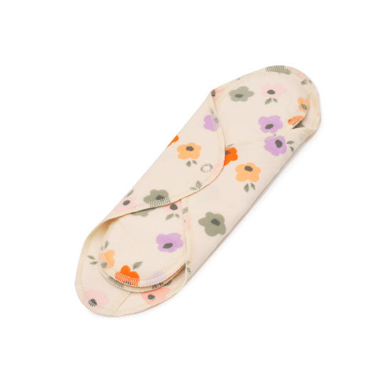 GladRags Day Pad Plus in Posy — longer reusable cotton cloth pad for extended coverage