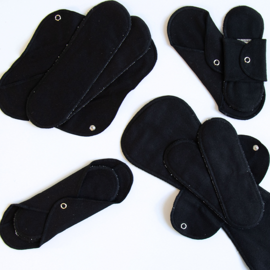 Reusable Period Pads Starter Kit Black Mixed Sizes Reusable Pads