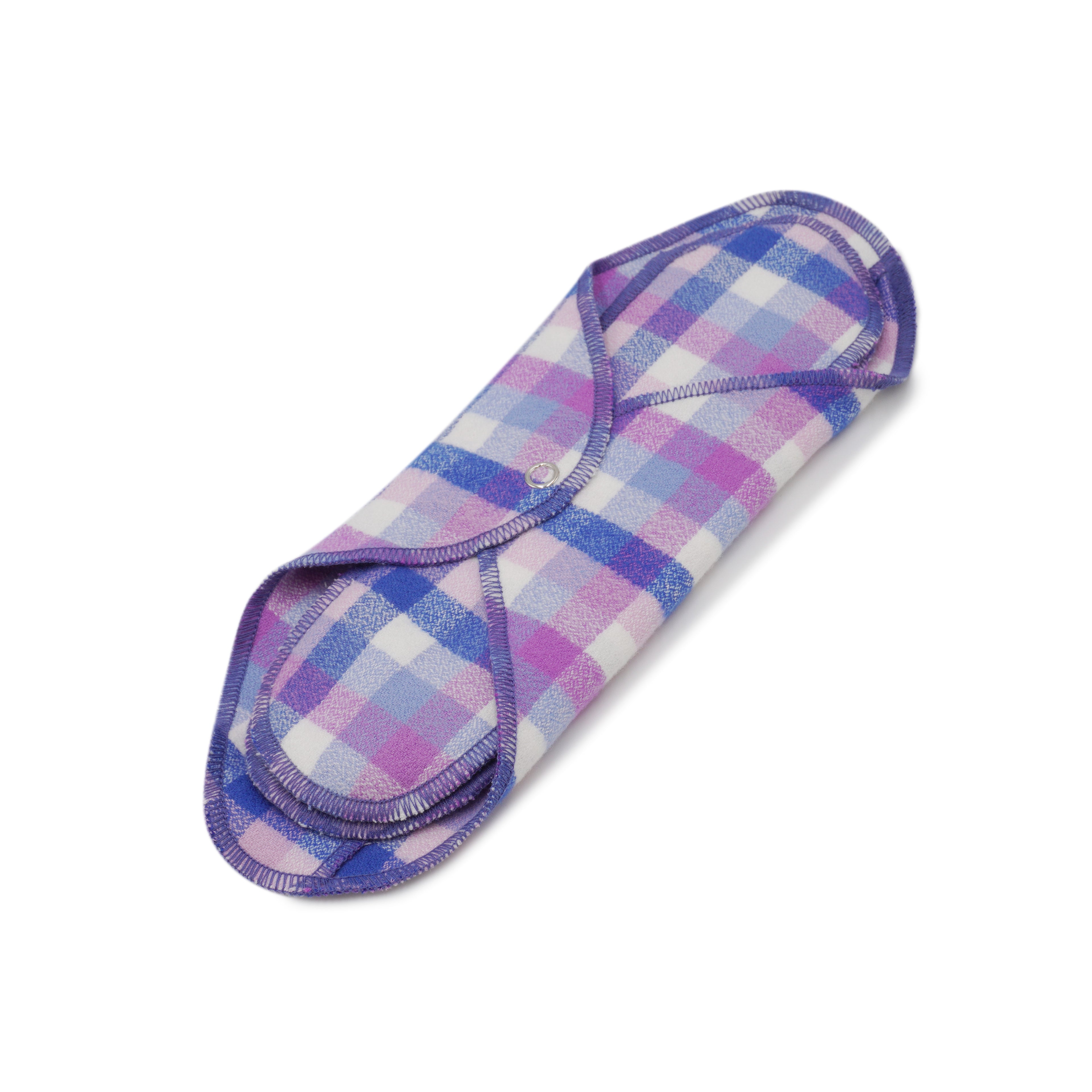 GladRags Day Pad Plus in Veri Peri Plaid — longer reusable cotton cloth pad for extended coverage