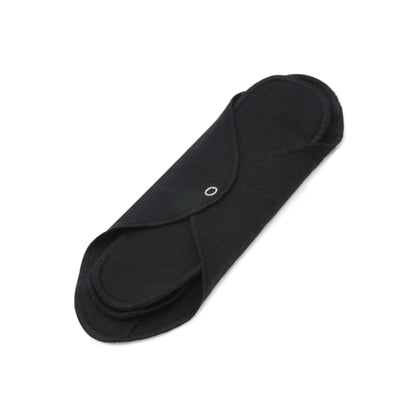 GladRags Day Pad Plus in Black — longer reusable cotton cloth pad for extended coverage