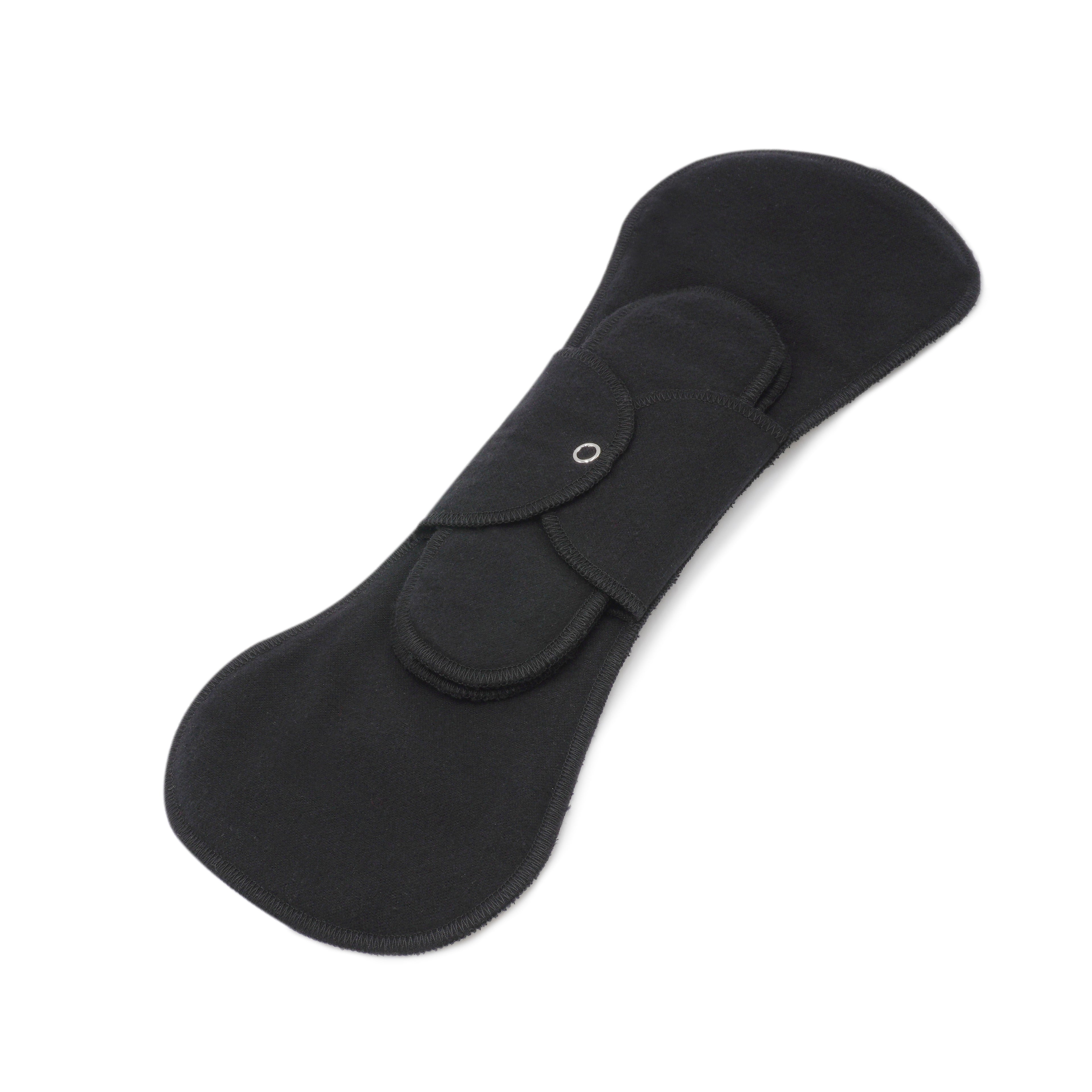 GladRags Night Pad in Black — long reusable cotton pad for overnight period protection