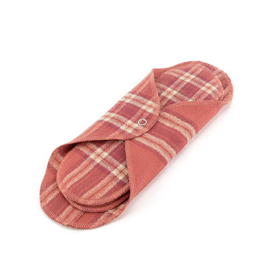 GladRags Organic Day Pad Plus in Berry Plaid — longer reusable cotton cloth pad for extended coverage