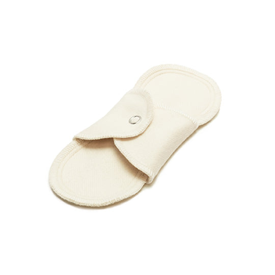 Reusable cloth pantyliner in white organic cotton with white background 